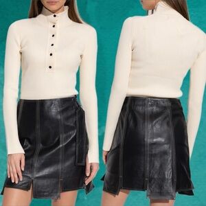 ganni • cream ribbed top button up blouse egret s